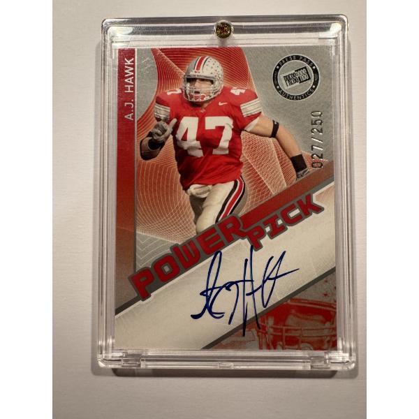 2006 Press Pack Ohio State A.J. Hawk ROOKIE Power Pick AUTOGRAPH CARD 27/250 - Mint Condition