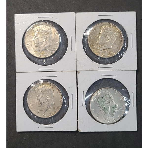 (4) 1964 90% Silver Kennedy Half Dollars - Face Value: $2.00