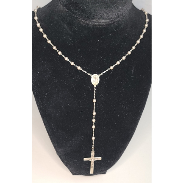 Sterling Silver 16" Rosary Necklace - Weight: 11.1g