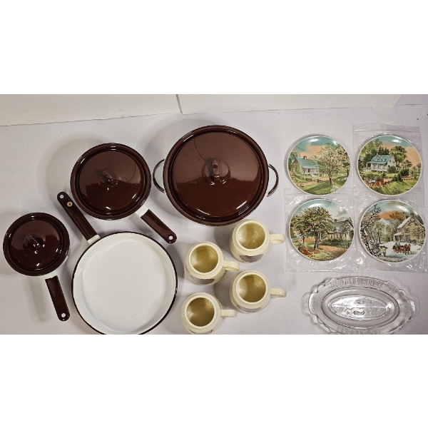 Vintage 1960s/1970s Enamelware Cookware and Decorative Collectibles