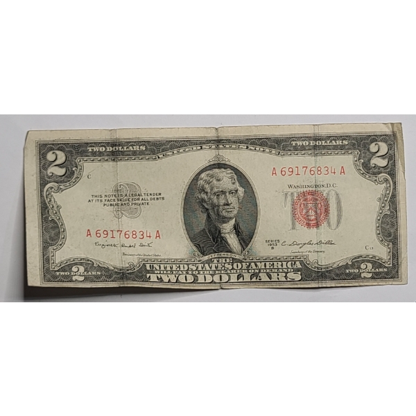 Series 1953 B $2 Red Seal Bank Note With Smith And Dillon Signatures - Face Value: $2.00