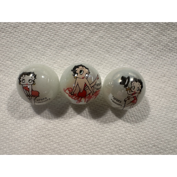 3 Vintage Betty Boop One Inch Shooter Marbles - Mint Condition - Limited Edition