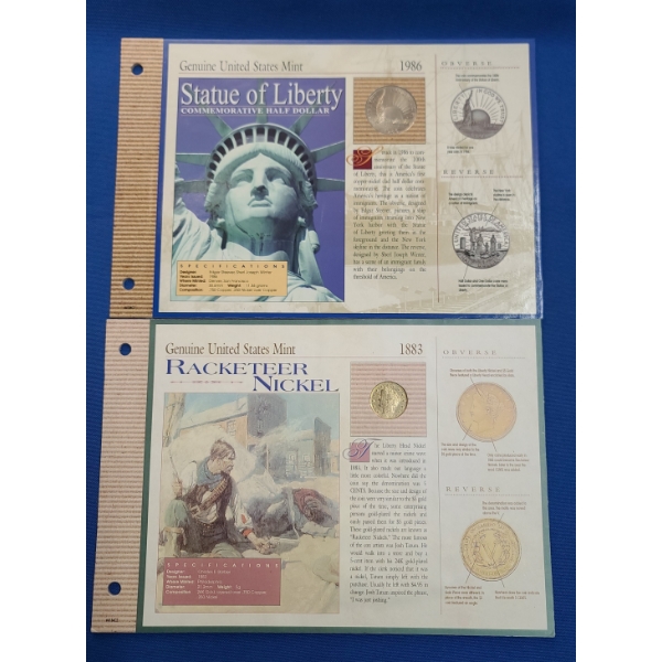 1986 Statue Of Liberty Commemorative Half Dollar & 1883 Racketeer V Nickel On Display Card - FV:0.55