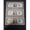 Image 1 : U.S. VINTAGE CURRENCY - 3 PCS - 2 ($1) SILVER CERTIFICATES & 1 ($2) 1963 RED SEAL U.S.NOTE -SEE DESC