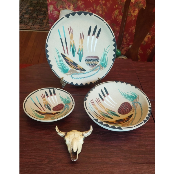 3 Pc Sand Molded Hand Painted South Western Art Plus Replica Small Steer Skull