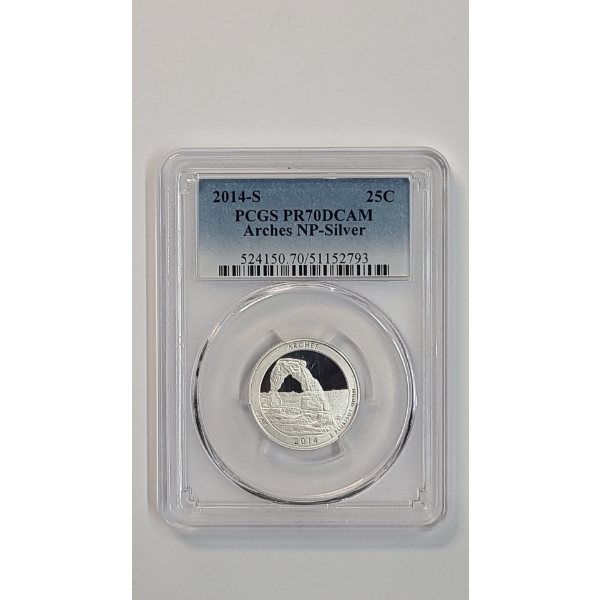PCGS 2014-S PR 70 DCAM Utah Arches National Park America The Beautiful 90% Silver Quarter 
