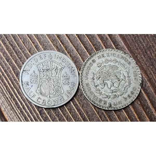 1961 Mexican One Peso Silver Coin & 1948 British Half Crown Coin (Non- Silver) 