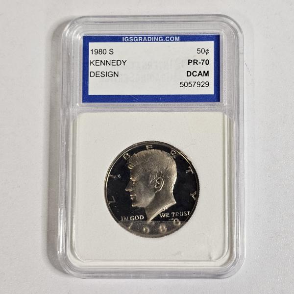1980-S 90% Silver Kennedy Half Dollar, graded PR-70 DCAM (Deep Cameo) by IGS
