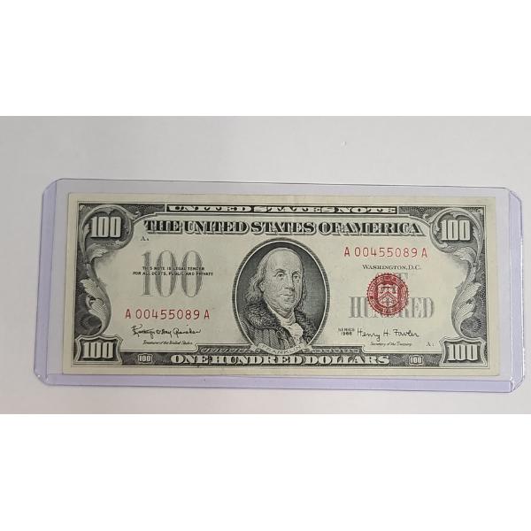 Exceptional U.S Series 1966 $100 Red Seal Bank Note With Granahan And Fowler Signatures 