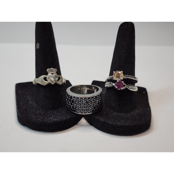 Four Sterling Silver Rings Assorted Gemstones and Styles - TW: 15.4g