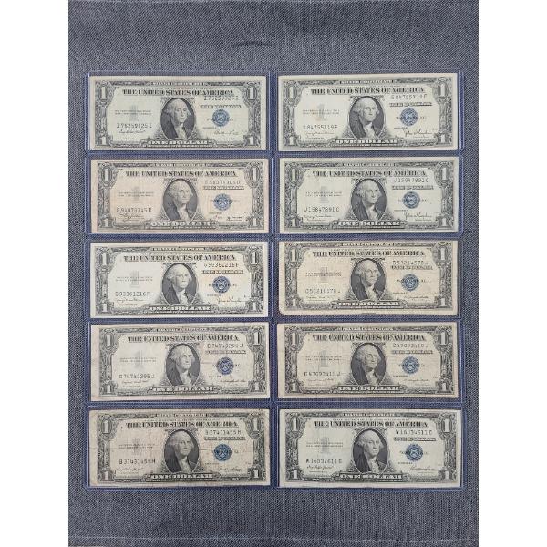 Assorted Series $1 Silver Certificates - Face Value: $10.00