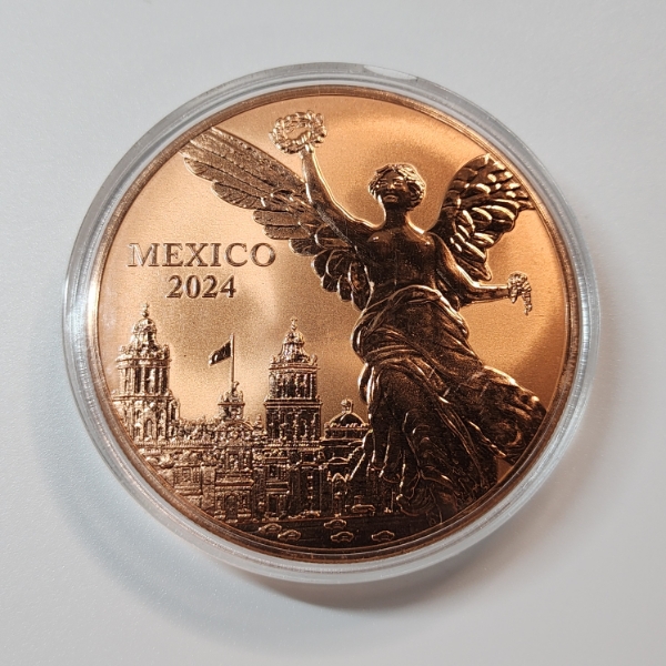 2024 Mexico Libertad 5 AVDP Ounce .999 Fine Copper Round - in Capsule 
