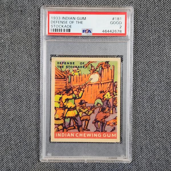 RARE 1933 Indian Chewing Gum #181 Defense of the Stockade Trading Card Graded Good at PSA 2