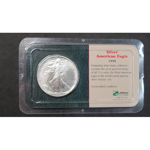 United States 1994 Uncirculated 1 Oz .999 Fine Silver American Eagle Dollar 