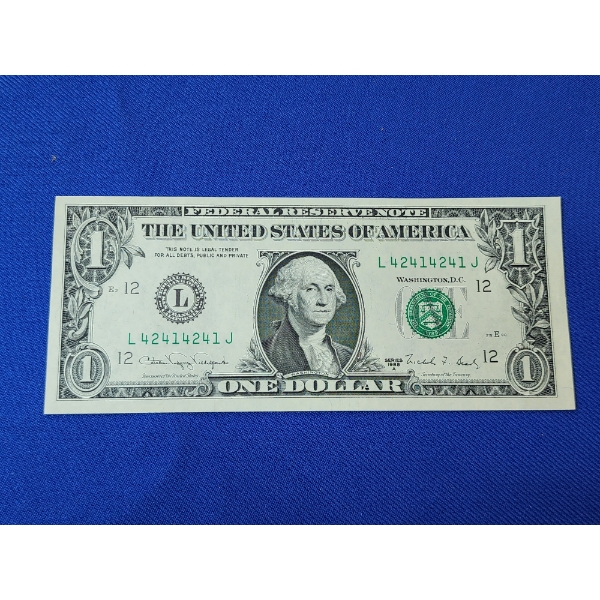 1988- A U.S. $1 Federal Reserve Note - Fancy Repeater Serial Number L42414241J