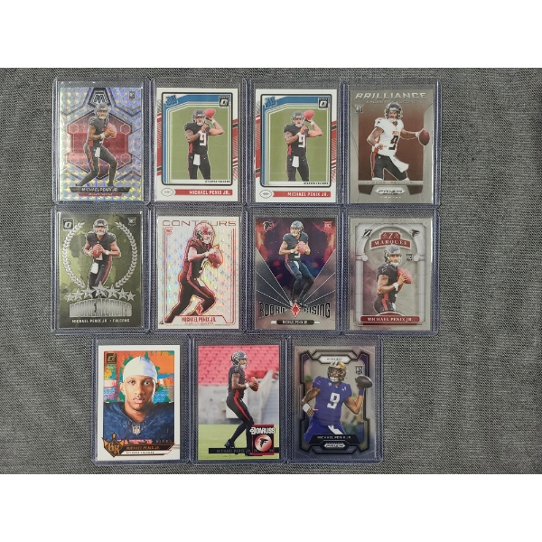 11 Assorted 2024 Panini Michael Penix Jr. Rookie Trading Cards in Top Loaders