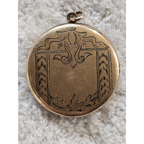 1.5inch Antique Victorian-Era Gold-Filled Locket ft. Engraved Foliage and Geometric Patterns (14.3g)