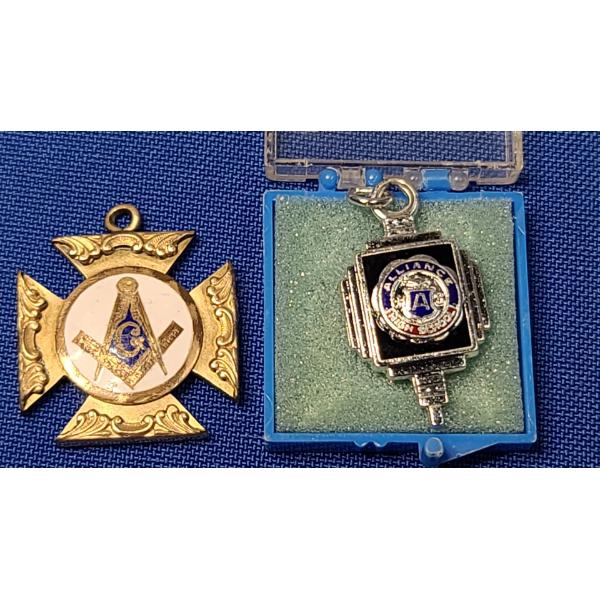 Masonic Knights Templar Fob Pendant & Alliance Highschool Alumni Necklace Pendant 