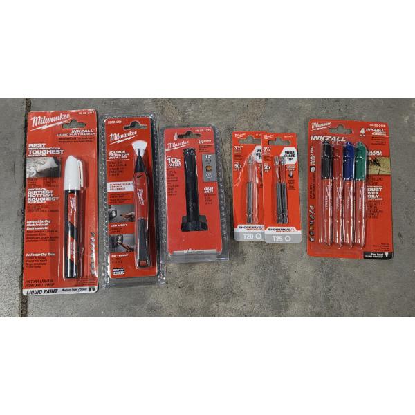 Brand New Milwaukee Items Including Markers, Bits, & Voltage Tester