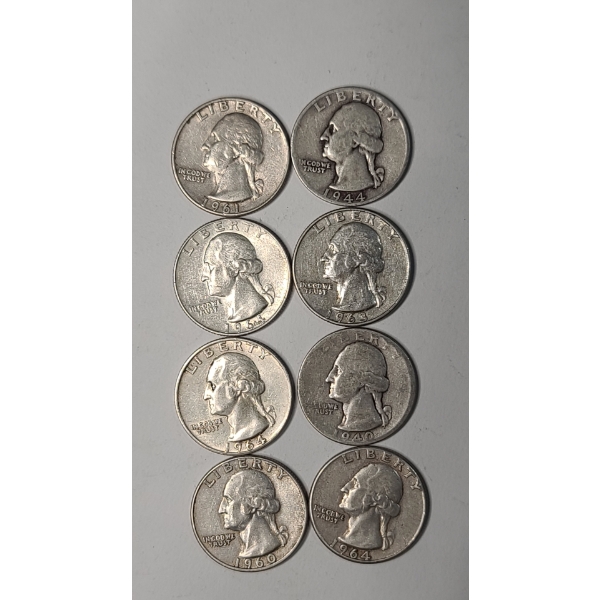 Assorted Years And Mint Marks 90% Silver U.S Washington Quarters - Face Value: $2.00