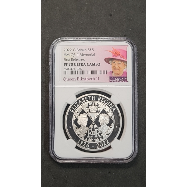 2022 NGC Great Britain HM QE II Memorial First Releases PF 70 ULTRA CAMEO £5 Silver Coin