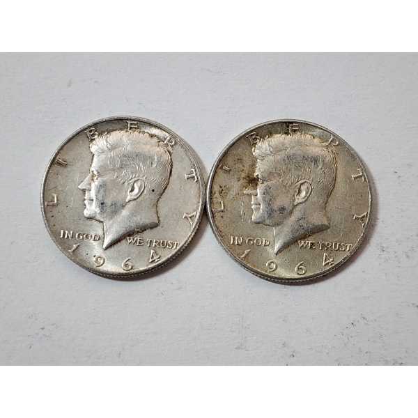Two 1964 90% Silver Kennedy Half Dollars 