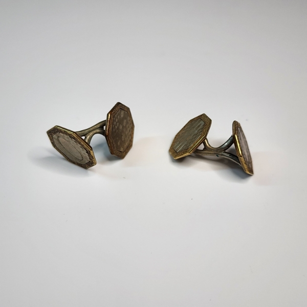 Pair of Cufflinks, 14K White Gold Front, Base Metal Backing - Total Weight: 6.3g