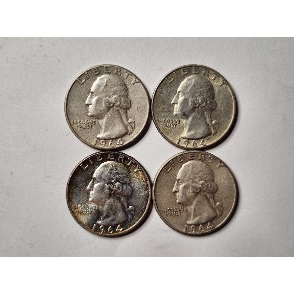 Four 90% Silver United States 1964 Washington Quarters ~ $1.00 in Face Value! ~ VERY NICE COINS!
