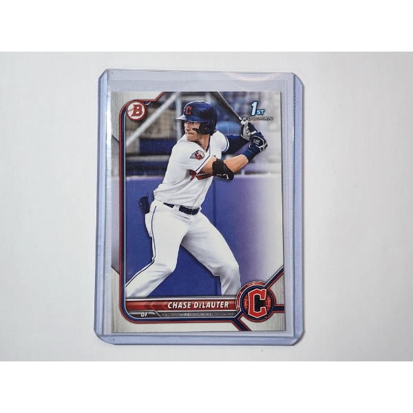Topps 2022 Chase DeLauter 1st Bowman BD-49 Baseball Card - In Protective Holder 