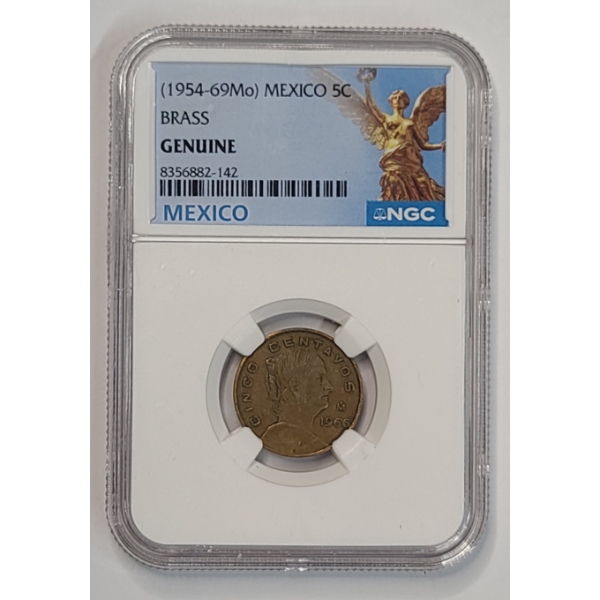 NGC Certified Genuine (1954-69 Mo) Brass 5 Centavos Coin