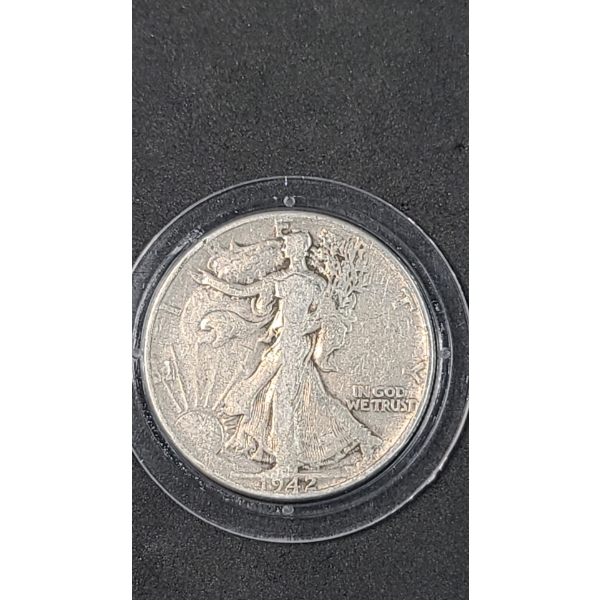 Encapsulated 1942 90% Silver Walking Liberty Half Dollar - Face Value: $0.50
