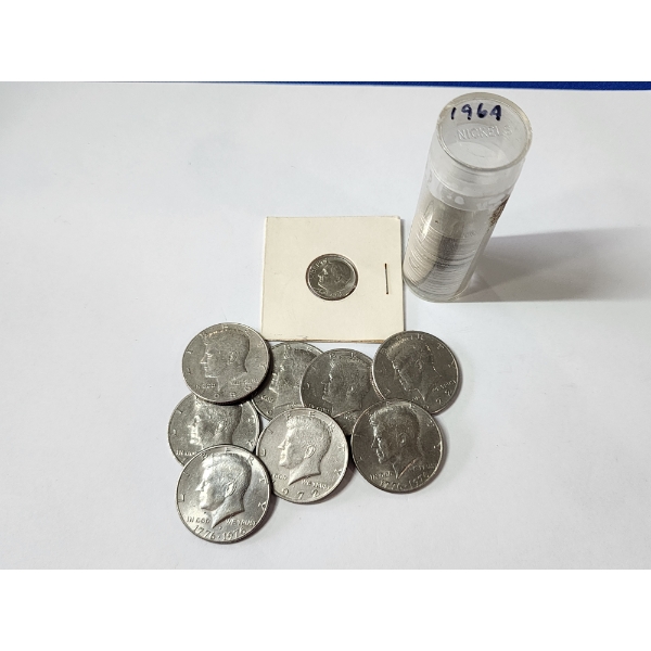 Assortment of U.S. Coins $5.20 Face Value of Half Dollars, Nickels, and One Dime
