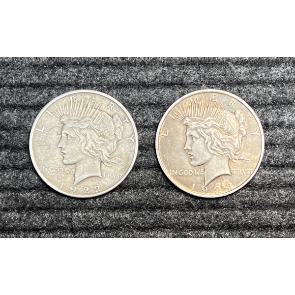Lot of 2 Peace Dollars.  1922 and 1923.