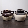 Image 1 : Two Vintage Stoneware Crocks or Bean Pots Each With Two Handles & A Lid ~ 3 Quart & Likely 5 Quart