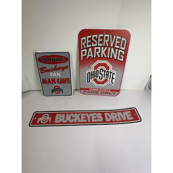 3 Ohio State Signs - Buckeye Fan Man Cave - Reserved Parking Ohio State Fans Only 