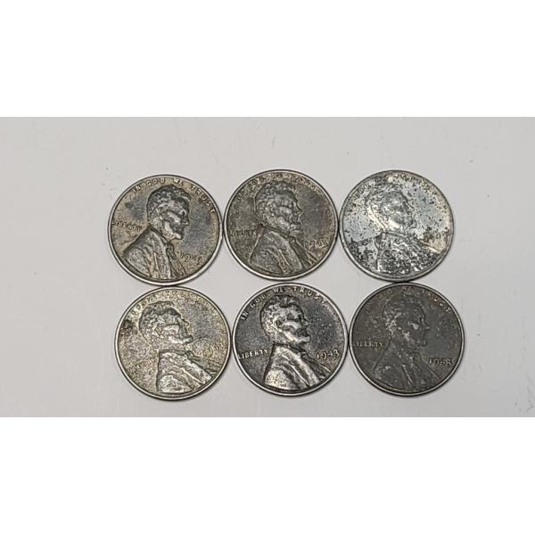 (6) 1943 Steel Lincoln Wheat Cents - Face Value: $0.06