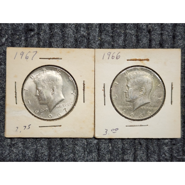 1966 & 1967 United States 40% Silver Kennedy Half Dollars ~ $1.00 Face Value