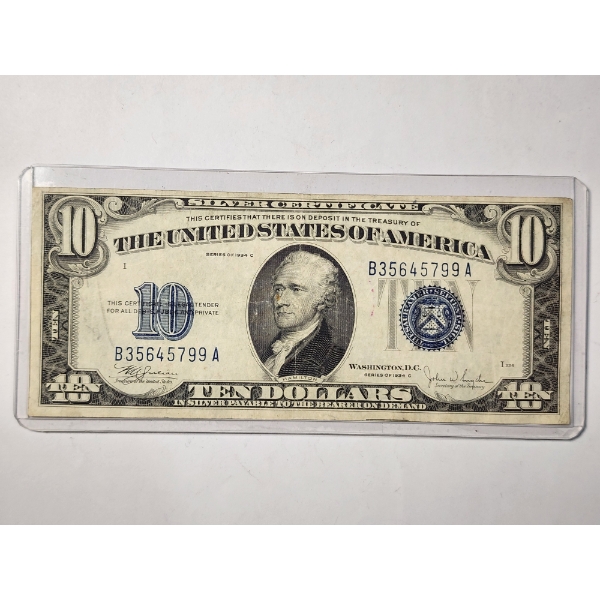 EXCELLENT 1934C $10 Blue Seal Silver Certificate ~ GREAT NOTE FOR ANY COLLECTOR!