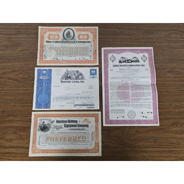 Lot of 4 Vintage Stock and Trust Certificates - Including Issue to Newman Bros & Worms