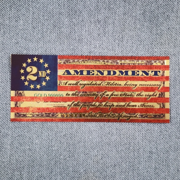 2ND Amendment Right to Keep & Bear Arms American Flag 999999 $2 Gold Foil Note ~ In Mint Condition!