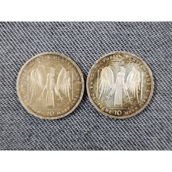Lot of Two 1990 Silver Orden 10 Mark Coins - 62.5% Silver - ASW: 0.3115oz Each 