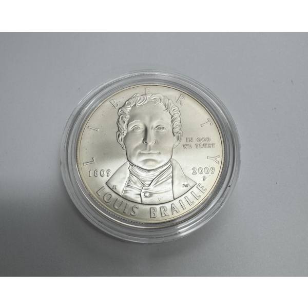 2009 Louis Braille Bicentennial Uncirculated 90% Silver Dollar- Excellent Condition