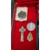 Image 4 : Jewelry Box With Assorted Necklace Pendants, Pins, Money Clips & Saint Joseph Medals