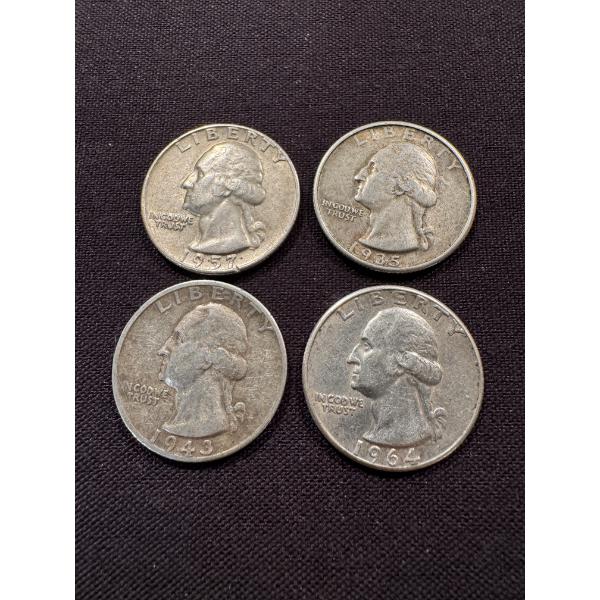 4 - United States Washington 90 Percent Quarters - Mint Condition - Face Value - $1.00