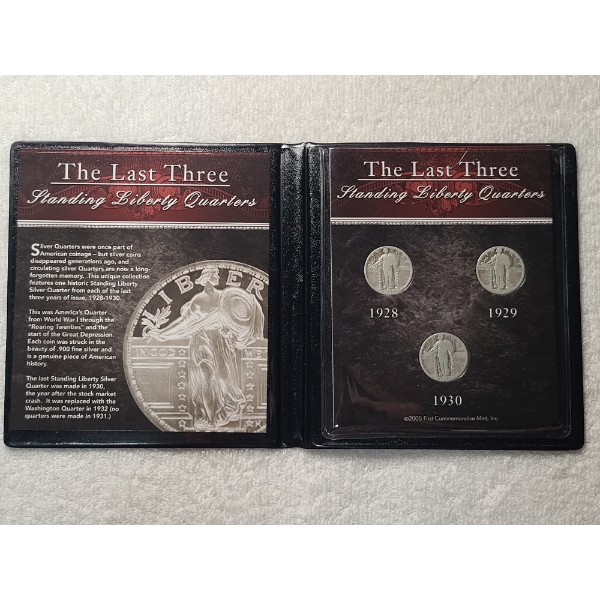 The Last Three Standing Liberty Quarters Display Book Ft. 1928, 1929 & 1930 Standing Liberty Quarter