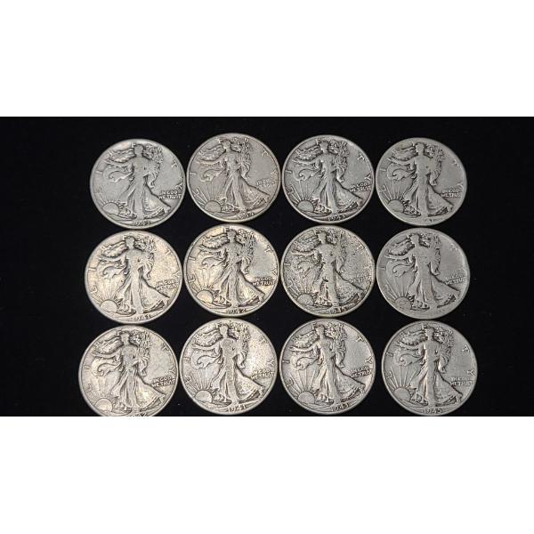 Assorted Years/Mint Marks 90% Silver Walking Liberty Half Dollars - Face Value: $6.00