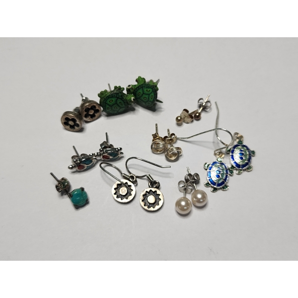 Assortment of Earrings Including Sterling Silver, Turquoise, and Turtles! - See Photos! 