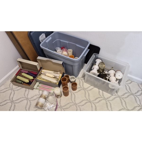 PICKUP IN NORTHFIELD - Large Grouping: Totes Of Candlesticks & Candles As Shown - See Pics