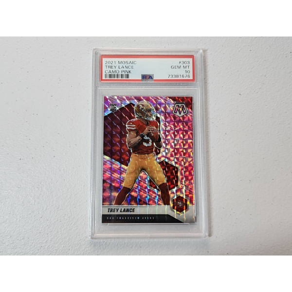 2021 Panini Mosaic Camo Pink Trey Lance Rookie Card #303- PSA Gem Mint 10