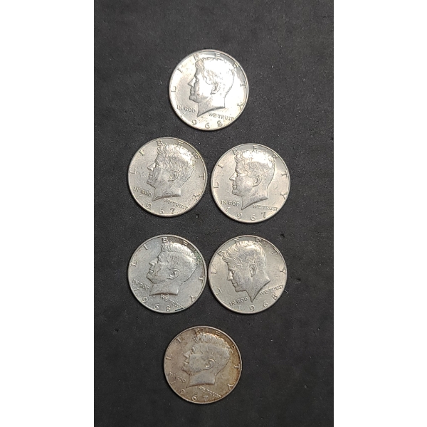 (6) 1967/1968 40% Silver Kennedy Half Dollars - Face Value: $3.00